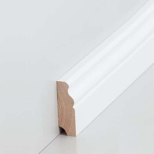 Sockelleiste Berliner Profil Hamburger Leiste 19 x 60 x 2500 mm Massivholz Weiß zum Kleben, Schrauben & Nageln Fußleiste Klassisch by PROVISTON 12.5 Meter | 5 Stück