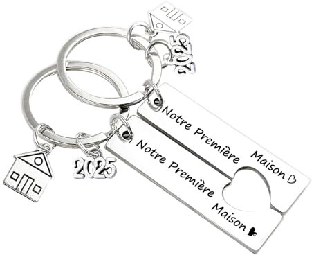 Venevon Porte clé Maison Couple Personnalisé: 2Pcs Porte Clef Couple en Acier Inoxydable Ensemble de Porte-clés pour la Maison Porte-clés Amour Couple, Cadeau de Pendaison de Crémaillère