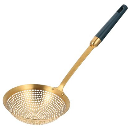 Garneck 2 Piezas colador espumadera espumadora cucharon cucharón ranurado cocina skimmer de cuchara para freír de acero inoxidable práctico skimmer de acero inoxidable el plastico Yellow