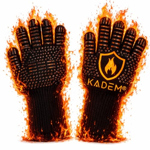 Kadem Unisex Ofenhandschuhe Grillhandschuhe Hitzebeständig bis 800 °C | feuerfest rutschfest | Hitzeschutz | Gold L/XL