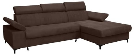 Ares Meble Rechts Ecksofa mit Schlaffunktion LAVIDA - Modernes L-Sofa 3 sitzer - Wohnzimmer Sofa - Kleine Sofa mit Bettkasten - Solider Rahmen - Samt - Braun