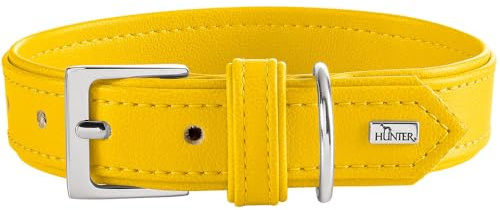 HUNTER Amalfi Hundehalsband | vegan, Kunstleder in Nappa-Optik, pflegeleicht, besonders angenehm zu tragen, Made in Germany, Farbe: Gelb, Größe: 40