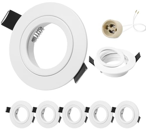 GeyouLux Spot LED Encastrable 230V Cadre Avec Douille GU10, Spots de plafond en Aluminium Blanc, Rond plat Spots Salle de bain spot cadre d'encastrement 68mm pour GU1O/MR16 Lot de 6