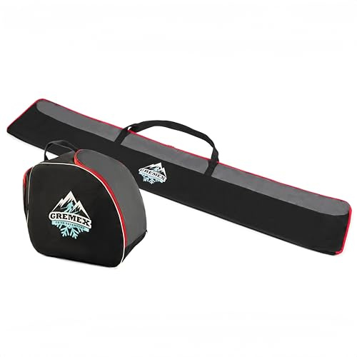 GREMEX Skitasche und Skischuhtasche Set - Starke Skitasche - Skisack Skitasche Set - Wasserfeste Tasche Skischuhe mit Helm - Skisack für 1 Paar Ski - Skischuhtasche mit Helmfach - Ski Zubehör