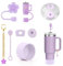 7PCS Tumbler Accessories for Stanley Cup, Includes 3 Straw Covers, 2 Leak Proof Silicone Stoppers, 1 Flower Cup Charm, and 1 Silicone Sleeve for Stanley 30oz 40oz. (Light Purple)