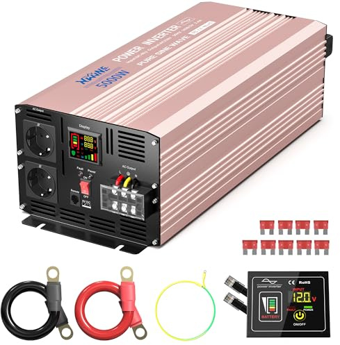 XWJNE Inverter 48V 220V Onda Sinusoidale Pura 5000W, Inverter Onda Pura con 2 Prese EU, 1 Porta USB-A e Morsettiera CA, Schermo LCD e Telecomando, Trasformatore per Camion, Roulotte, Camper
