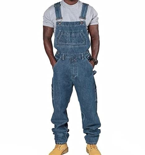 KaloKLU Hommes Denim Jeans Salopette Hommes Réglable Salopette Décontractée Coupe Lâche Barboteuses Combinaisons