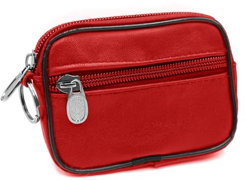 Charmoni - Portefeuille - Porte Monnaie - Multi Poches - en Cuir véritable - Top qualité - pour Homme (1, Rouge)