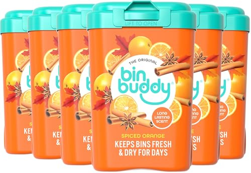 Bin Buddy Bin Freshener Deodoriser Powder (Spiced Oranged) Pack of 6 x 450g | Leaves Your Bin Fresh - Suitable for Indoor, Kitchen, Bathroom, Compost, Food Waste and Outdoor Wheelie Bins