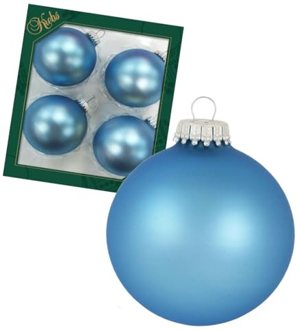 Krebs Glas Lauscha - Christbaumschmuck/Christbaumkugeln - Box mit 4 hellblauen Kugeln aus Glas in Einer Größe von 8cm
