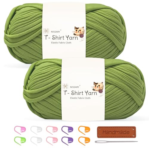 Tshirt Garn 2x100g Häkelgarn für Taschen, Häkelgarn Bändchengarn Baumwollgarn für Häkeln, Textilgarn mit Zubehör – Ideal für Taschen, Körbe & Textilprojekte