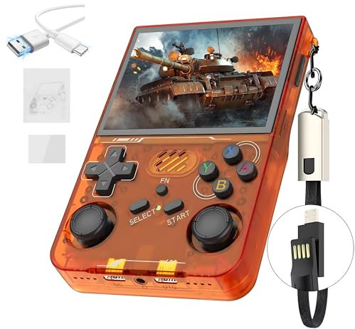 R36XX Console di gioco portatile retrò 64G,15000 + giochi,12 emulatori,3000mAh,Console per videogiochi palmare con schermo IPS OCA HD da 3,5,sistema Linux open source,Doppio Joystick 3D (Orange)