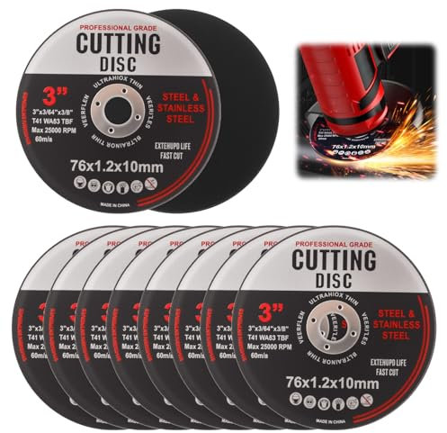 76mm Cutting Discs, 3 Precise Metal Grinding Wheels for Angle Grinder, Stainless Steel Slitting Discs for Quick Aluminum Wood Iron (10Pcs)