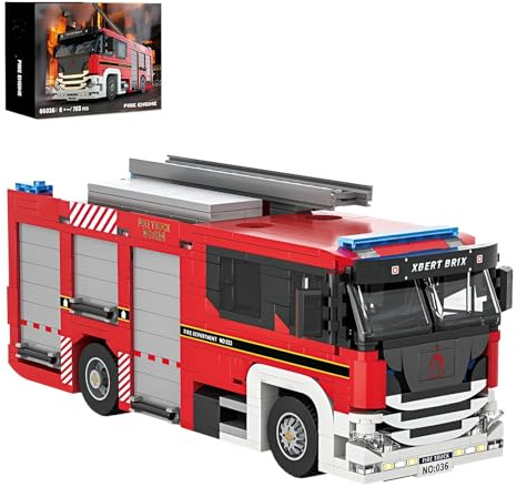 DzirePada Feuerwehr Auto Bausteine Bausatz, 703Stück STEM Feuerwehr Fahrzeuge Modell Spielzeug für Haus Büro Dekoration, Stadt Serie Bus Auto Klemmbausteine Kit, Ideen Geschenke für Kinder Erwachsene