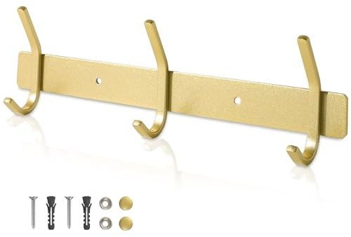 Qiannhee Hakenleiste Kleiderhaken Gold Garderobenleiste Rostfrei 30CM bis 30KG Edelstahl Kleiderhakenleiste Garderobenhaken Kinder mit 3 Haken Wandmontage für Badezimmer Tür Wohnzimmer Flur Jacken