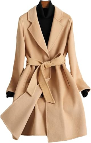 Cappotto in Cashmere Double-Face da Donna Cappotto di Lana Slim Fashion di Media Lunghezza da Donna, Camel, M