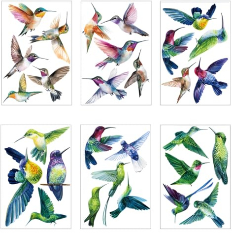 NOPKESV 29 pezzi Protezione anti-collisione per uccelli, Uccelli di colibrì, Decalcomanie per finestre, Non adesiva, Vetro pellicola, Primaverile estate, Finestra porte cucina (Colorato)