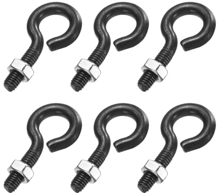 sourcing map 6 Pack Eye Bolts, M5 x 20mm 304 Stainless Steel Threaded EyeBolt Black Eye Hooks with Nut for Hanging or Securing Cables