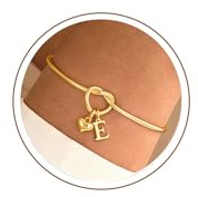 TINGN Damarmband i 14k guld, 14k guldpläterat, med bokstäver från A till Z, justerbart, med kärleksknopp, personlig present för kvinnor, flickor, flickvänner, damjuveler, 7 cm