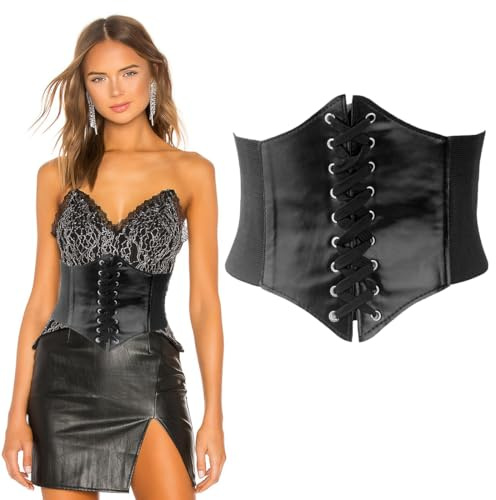 JEYORZY 1 pcs Corset Halloween, Corset Belt, Korsett, erstellbarer Korsett GüRtel, Corset Pirate, Korsettgürtel, Damen Elastischen Korsett, Retro Leder Corsage Frauen, Für Halloween Partys (Schwarz)