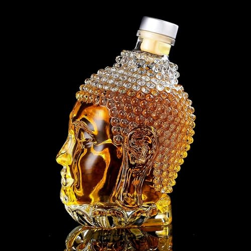 Decanter Whisky Figurine - 750ML Carafe A Decanter Vin, Sculpture 3D En Forme De Tête De Bouddha, Bouteille De Whisky Et De Vin, Carafe À Whisky En Verre Fantaisie, Bouteilles De Vin