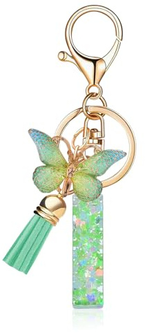 Porte-Clés pour Lettre Fille, Porte Clés Lettre Initiale, Papillon Porte-clé pour Fille Femme, Cadeau, Clef voiture, Décoration de Sac, Saison Scolaire(Vert I)