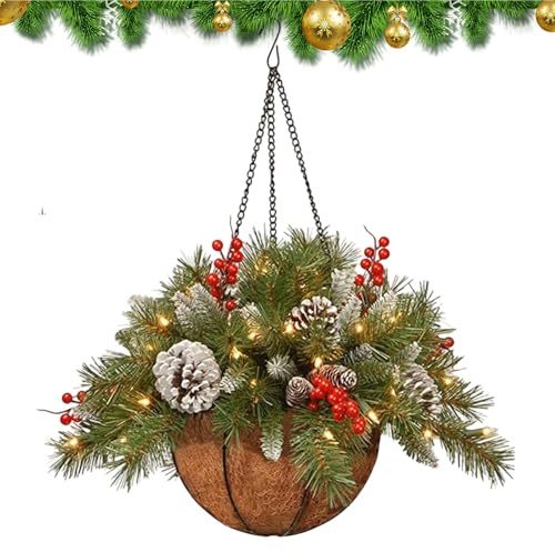 Rrlihjgu Planta Artificial para Navidad,con Luces Decoración del Hogar | Cesta Colgante Decoraciones Exteriores para Navidad,para Exterior Interior Jardín Patio Jardín Sendero Porche Puerta Principal