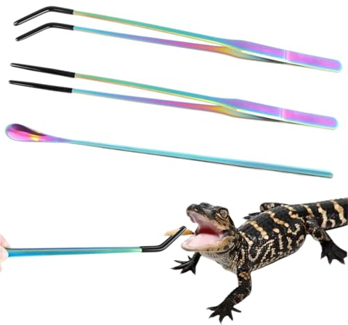 FrostyFlair Aquarium Pinzette Set, 27cm Edelstahl Pinzetten Set für Aquarium & Terrarium, Lange Pinzette & Futterzange für Axolotl & Reptilien, gerade und Gebogene Tipps