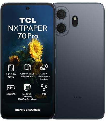 TCL NXTPAPER 70 Pro 5G Android Smartphone mit 6,9 Zoll Natürlichem Licht Display,NXTPAPER 4.0,120Hz FHD+,50MP 1.0um OIS Kamera, MuseFilm, 8GB RAM+512GB ROM, Bequemes Lesen, AI-Produktivität