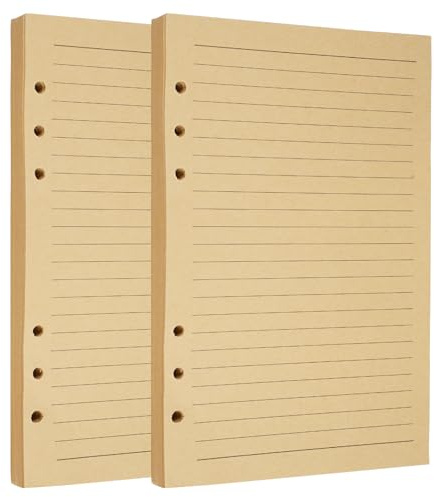 2 Stück A5 Nachfüllpapier Kraftpapier Liniert für A5 Notizbuch, Tagbuch | 160 Blatt / 320 Seiten 6 Löcher Papier Nachfüllbare Refill Ringbucheinlagen, Refill Paper Ringbucheinlagen