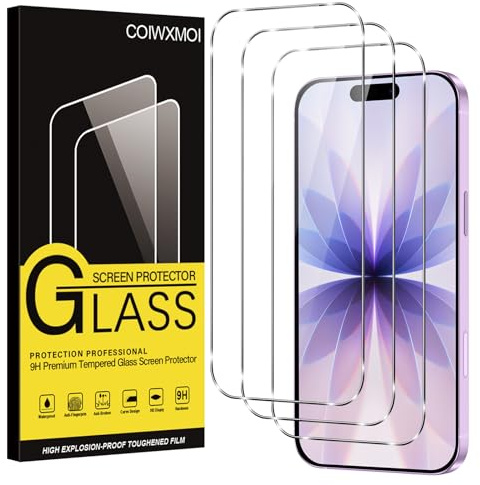 Coiwxmoi 3 delar skärmskydd för iPhone 17, härdat glas HD 9H seghet, reptålig, anti-fingeravtryck, inga bubblor, transparent glasfilm
