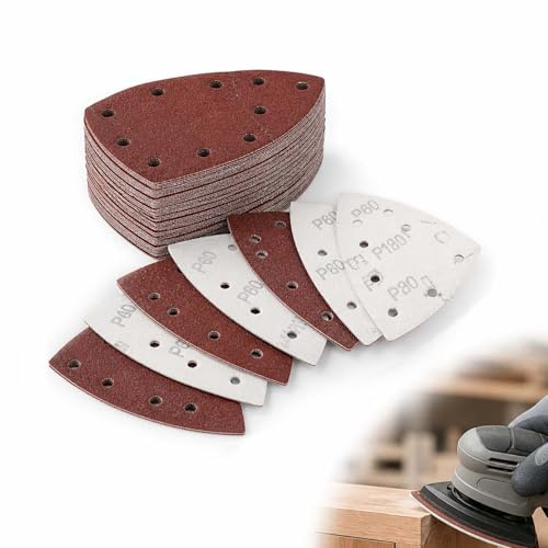 70 Piezas 105x152 mm Papel de Lija Triangular, Papel Lijas Madera, Sanding 11 Agujeros, para Lijadora, Granos 40/60/80/120/180/240, para PSM 100A, 160, 200 AES, 18, PDA 180