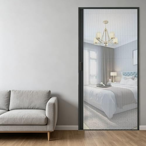Retractable Screen Door, No-Drilling Design with Secure Locking Latch, Pet and Child-Friendly, Insect Barrier for Single Doors