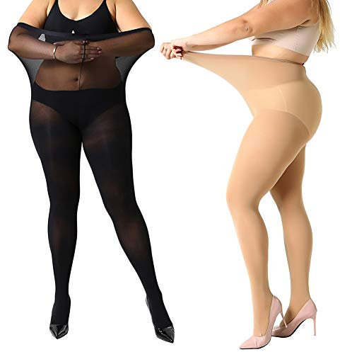 MANZI Damen Strumpfhose 2 or 4 Paar Plus Größen XL-4XL(44-62), 1 Paar Beige,1 Paar Schwarz(70 Den), 70 Denier XXXXL