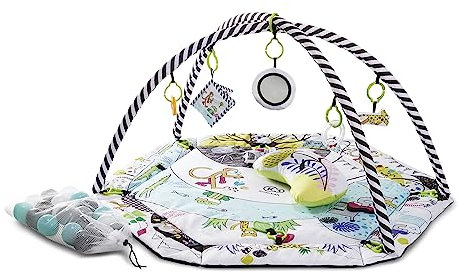 Kinderkraft Baby Playmat SMARTPLAY, Educational Mat, Activity Play Gym, with Ajustable Fitness Frame, Playpen Function, Accessories, Hanging Rattle, 5 Toys, 30 Balls, for Newborn, Suitable from Birth