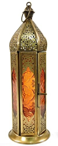 Orientalische Metall/Glas Laterne im marrokanischen Design | Filigrane Verarbeitung, farbiges Glas, für Teelichter geeignet, schafft ein 1001 Nacht Ambiente.
