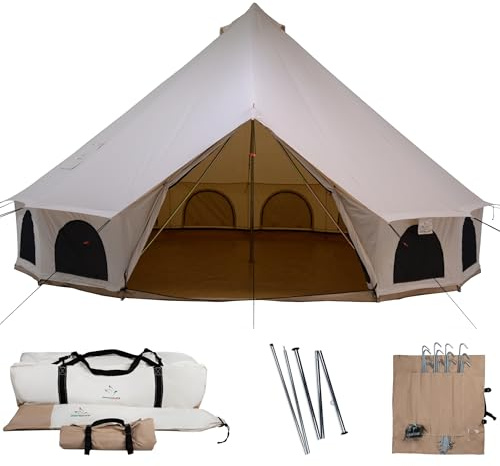 WHITEDUCK Avalon Canvas Bell Tent - Luxury All Season Tent for Camping & Glamping Made from Premium & Breathable 100% Cotton Canvas w/Stove Jack, Mesh (20' (6M), Water Repellent)