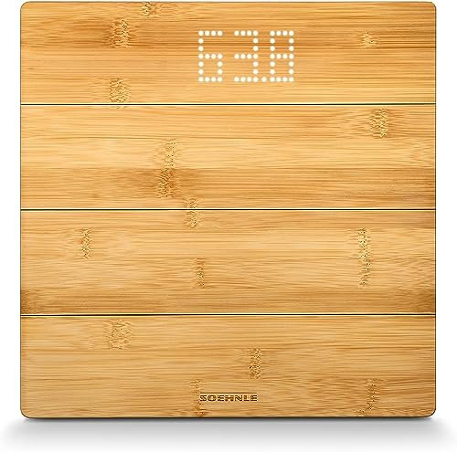 Soehnle Style Sense Bamboo Magic, digitale Holzwaage aus echtem Bambus, Waage mit unsichtbarem Display, top lesbare LED-Anzeige, Körperwaage für ein warmes Fußgefühl, Personenwaage bis zu 180 kg