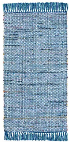 -LUXOR- living Frida - Alfombra (algodón, Fibra Natural, Tejida a Mano, 60 x 120 cm), Color Azul
