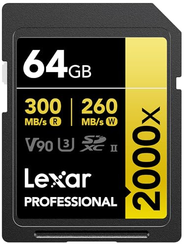 Lexar Professional 2000x 64GB SDXC UHS-II Card, Up To 300MB/s Read, for DSLR, Cinema-Quality Video Cameras (LSD2000064G-BNNNU) | Compatible w/ DSLR, Cinema-Quality Video Cameras, Backwards-compatible with UHS-I Devices, LSD2000064G-BNNNU