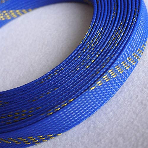 Kabelschlauch, Länge 1-50M Kabelmuffen Snakeskin Netz Metalldraht schützen, Nylon festes PET expandierbares Isoliermantel Geflechtschläuche, Blau & Gold (Color : 10Meters, Inside Diameter : 20mm)