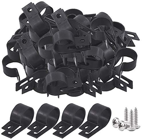 Glarks 120 Stück 1,9 cm (3/4 Zoll) schwarze Nylon-Schraubmontage R-Typ-Kabelclip Drahtklemme mit 120 Schrauben für Draht, Kabel, Leitungen und Kabelkanal-Kit (schwarz)