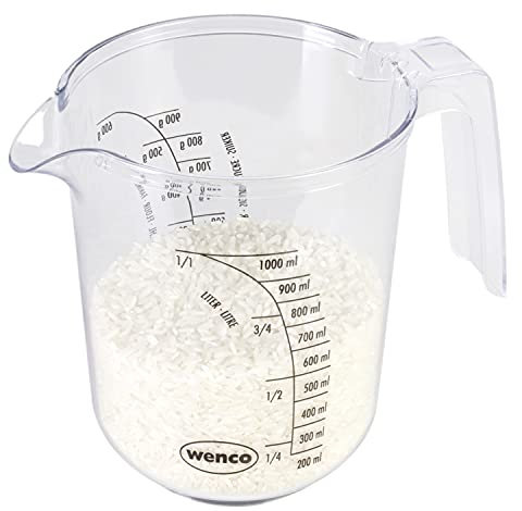wenco Vaso medidor de plástico de 1 litro de capacidad, escala precisa (ml/l) para azúcar y harina, apto para lavavajillas, resistente y versátil, transparente en topacio/ahumado