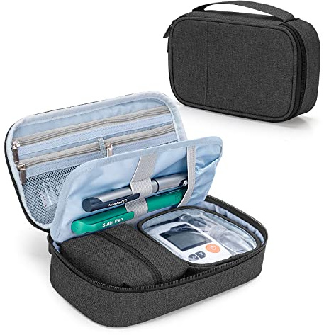 CURMIO Sac pour Insuline, Trousse pour Fournitures Diabétiques, Noir | Compartiment Amovible, Poignée de Transport, pour Glucomètre/ Oxymètre/ Médicaments/ Épipen/ Accessoires Diabète, Sac Vide