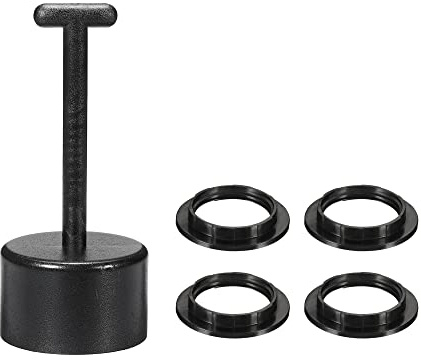 sourcing map E26/E27 Douille Anneau Outil à Démonter T Type avec Adaptateur Abat-jour Anneau Douille pour changer lampe Moyen Base Light Noir Paquet de 5