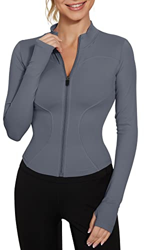 LUYAA Full Zip Athletic Jacket for Women Lightweight BBL Workout Jacket with Thumb Holes Cropped Running Jacket XS