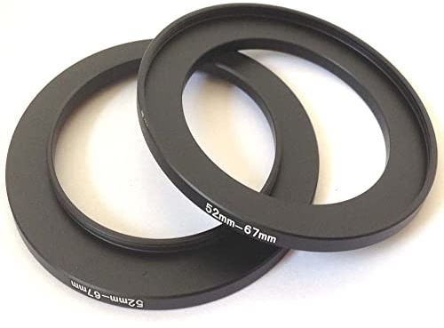 Lot de 2 anneaux en métal 52-67 mm pour objectif d'appareil photo D-SLR - Taille 52 mm à 67 mm - Ouverture du filtre - Adaptateur de connexion - Vis circulaires - Pour photos et photos