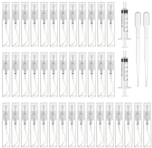 40Pcs Mini Spray Atomizer Empty Bottles, 3ml Perfume Sample Bottle | Plastic Refillable Container, Portable Mini Spray Bottle With 2ml Pipette, 5ml Needle Cylinder, For Liquid Travel Makeup Tool