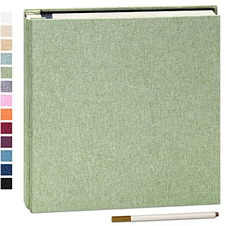 Yopih Selbstklebendes Fotoalbum aus Leinen 60 Seiten, 33x32 cm, Grasgrün | Fotobuch zum Selbstgestalten, Für 10x15 & 13x18 Fotos, mit Metallstift, Hochzeit Baby Reise Geschenk, Schwarz