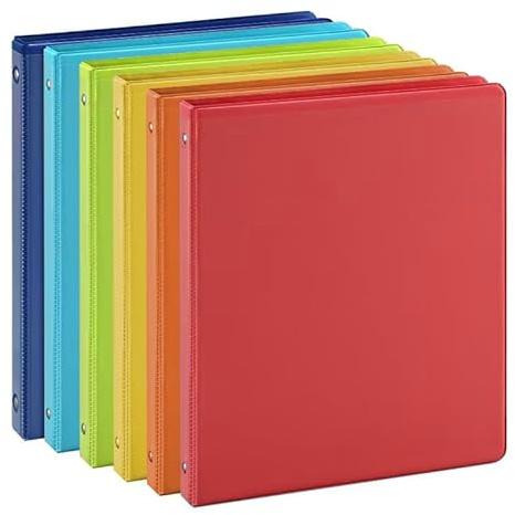 0.5-inch 3-Ring Binder with 2 Interior Pockets, 0.5'' Basic Binders Holds US Letter Size 8.5'' x 11''for Office/Home/Back to School, 6 Pack (Assorted 6 Colors)